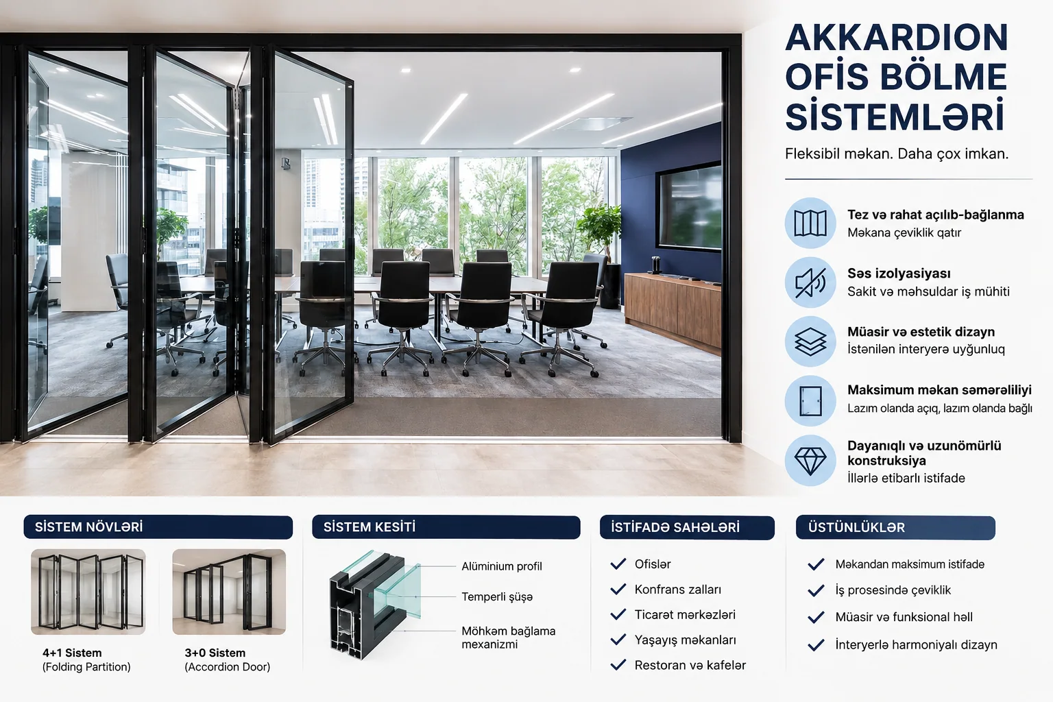 Akkordeon ofis bölmələri — texniki təqdimat
