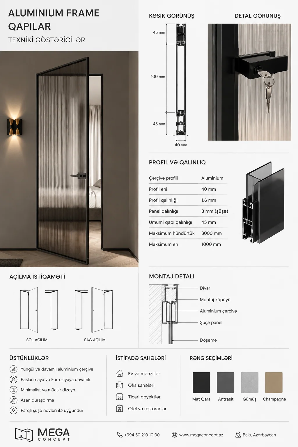 Alüminium frame qapılar — texniki təqdimat