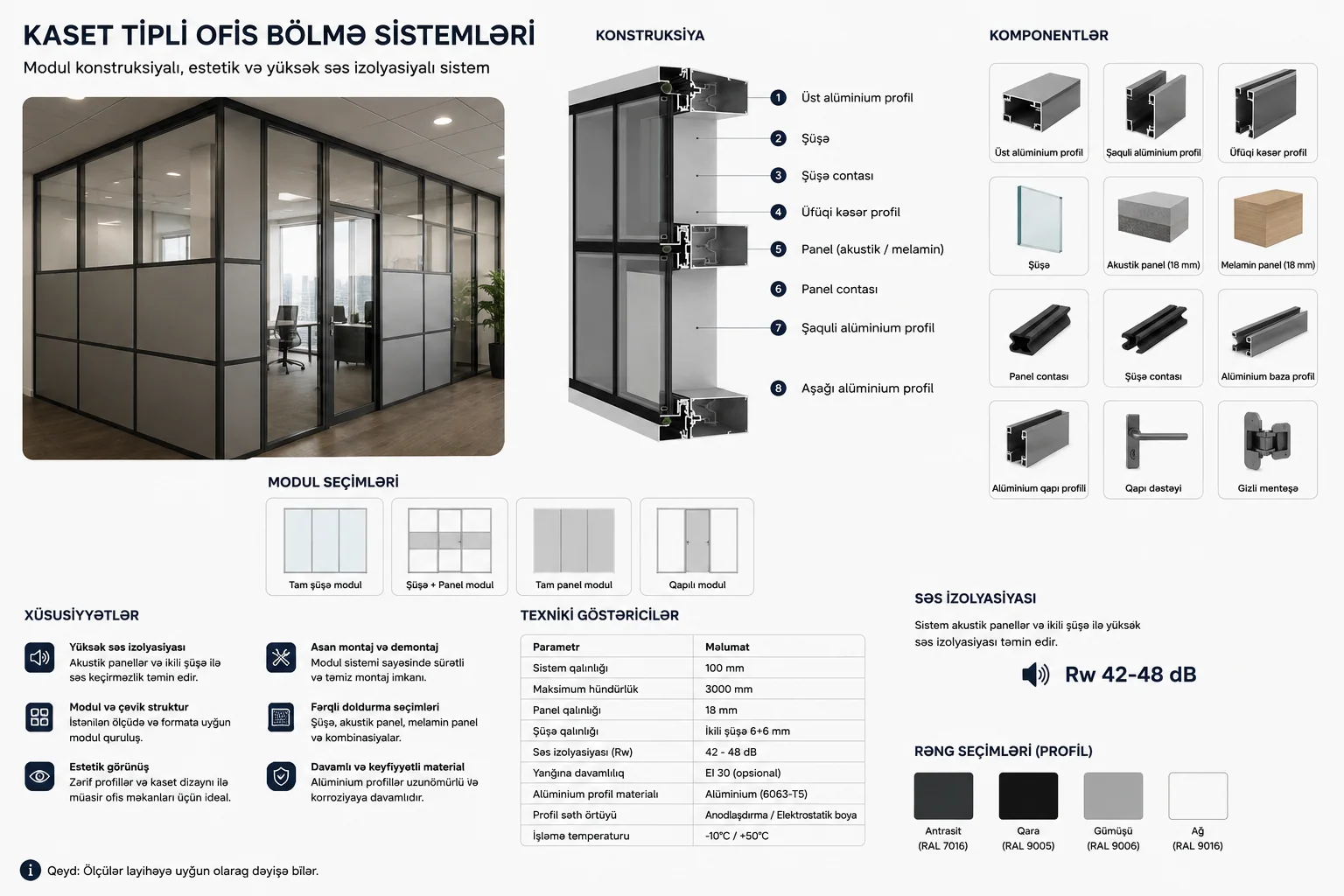 Kaset tipli ofis bölmələri — texniki təqdimat